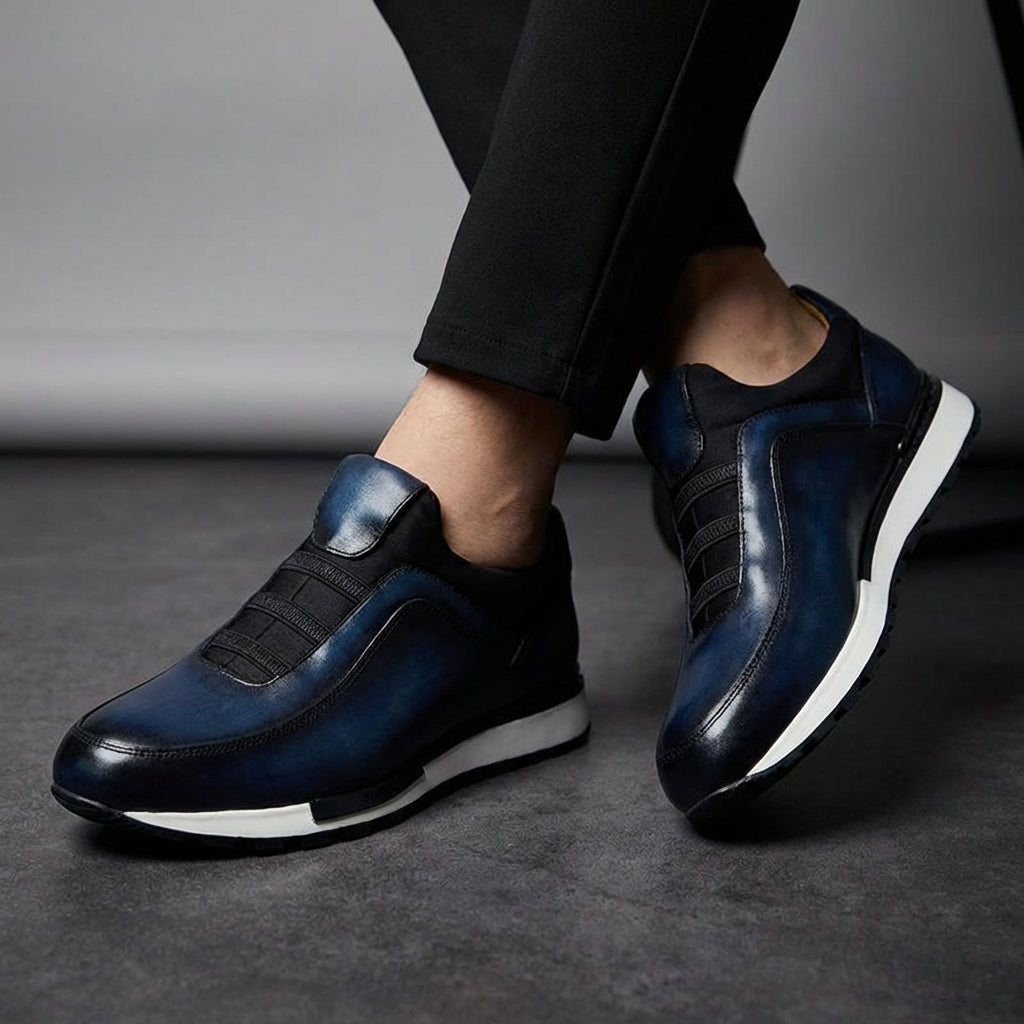 Men’s Cowhide Leather Slip-On Sneakers | Cushioned Comfort Sole