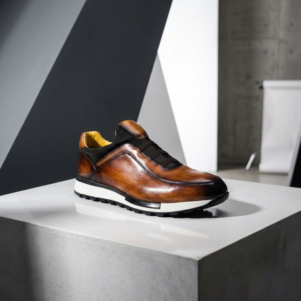 Men’s Cowhide Leather Slip-On Sneakers | Cushioned Comfort Sole