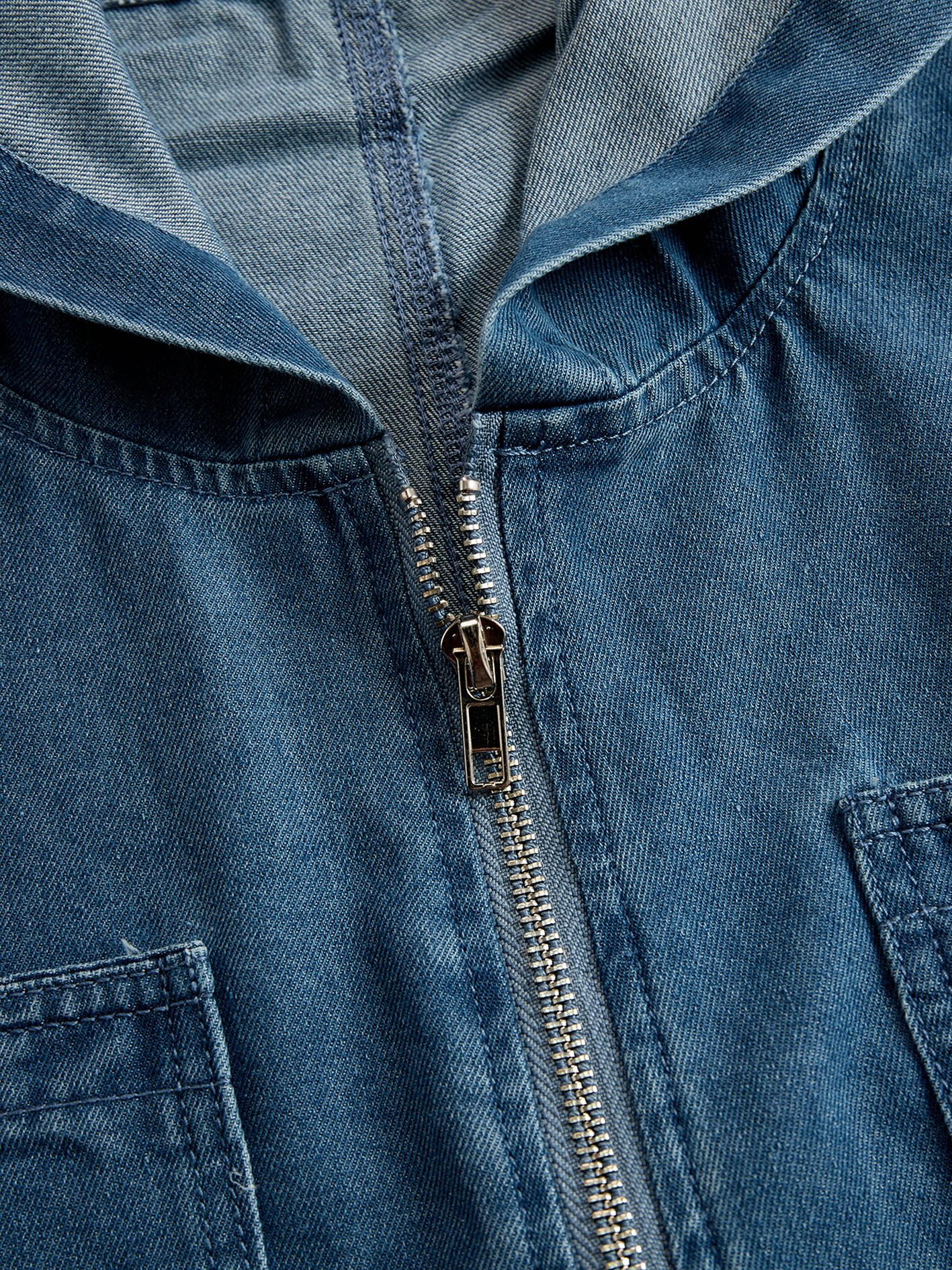 Women’s Denim Jumpsuit | Hooded Zip Up Wide Leg