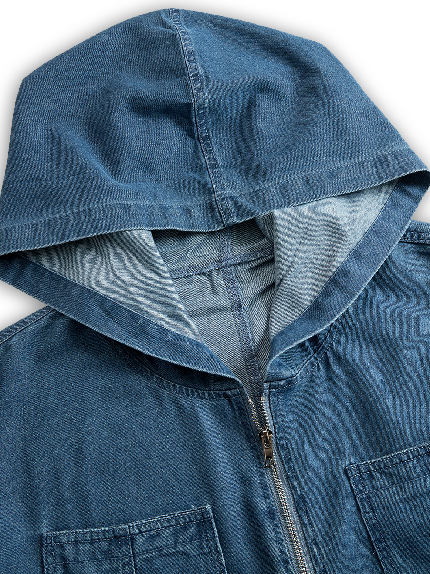 Women’s Denim Jumpsuit | Hooded Zip Up Wide Leg