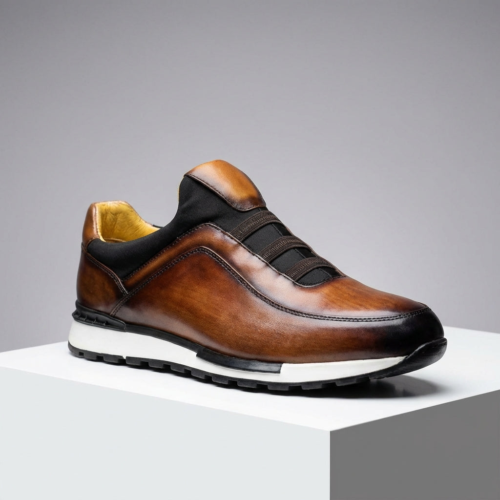 Men’s Cowhide Leather Slip-On Sneakers | Cushioned Comfort Sole