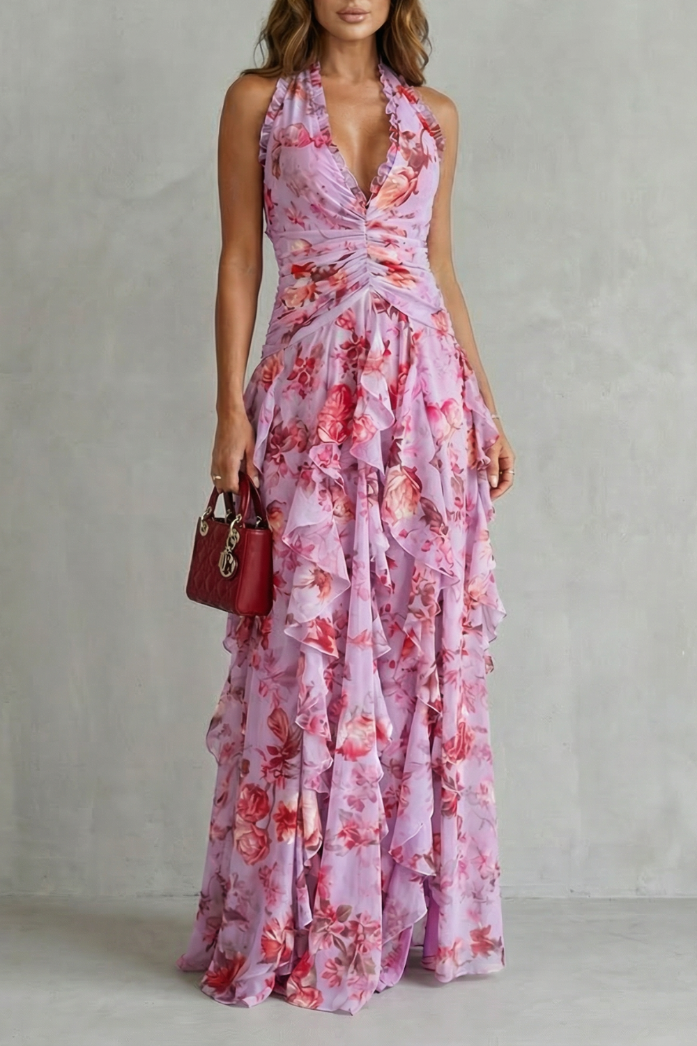 Women's Dress | Ruched Halter Neck Maxi