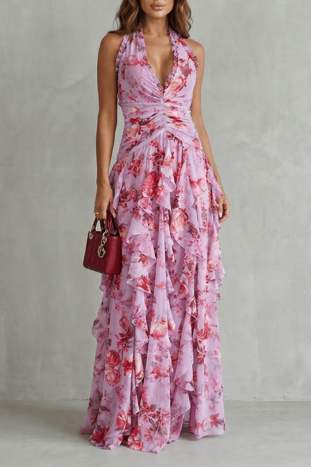 Women's Dress | Ruched Halter Neck Maxi