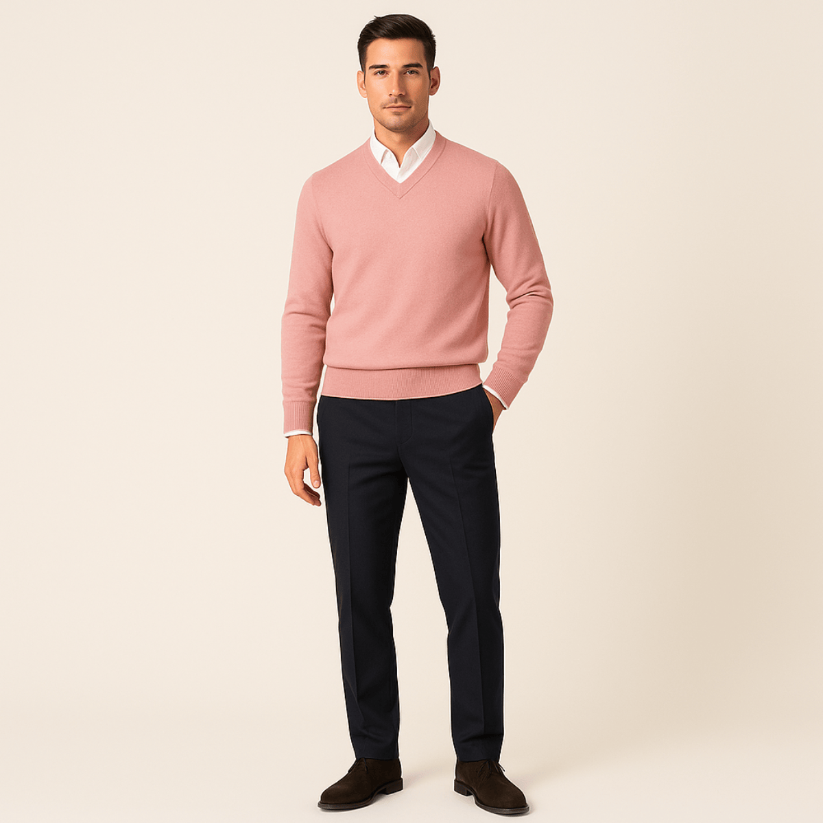 Men's Knit V-Neck Jumper | Ribbed Edge Detail