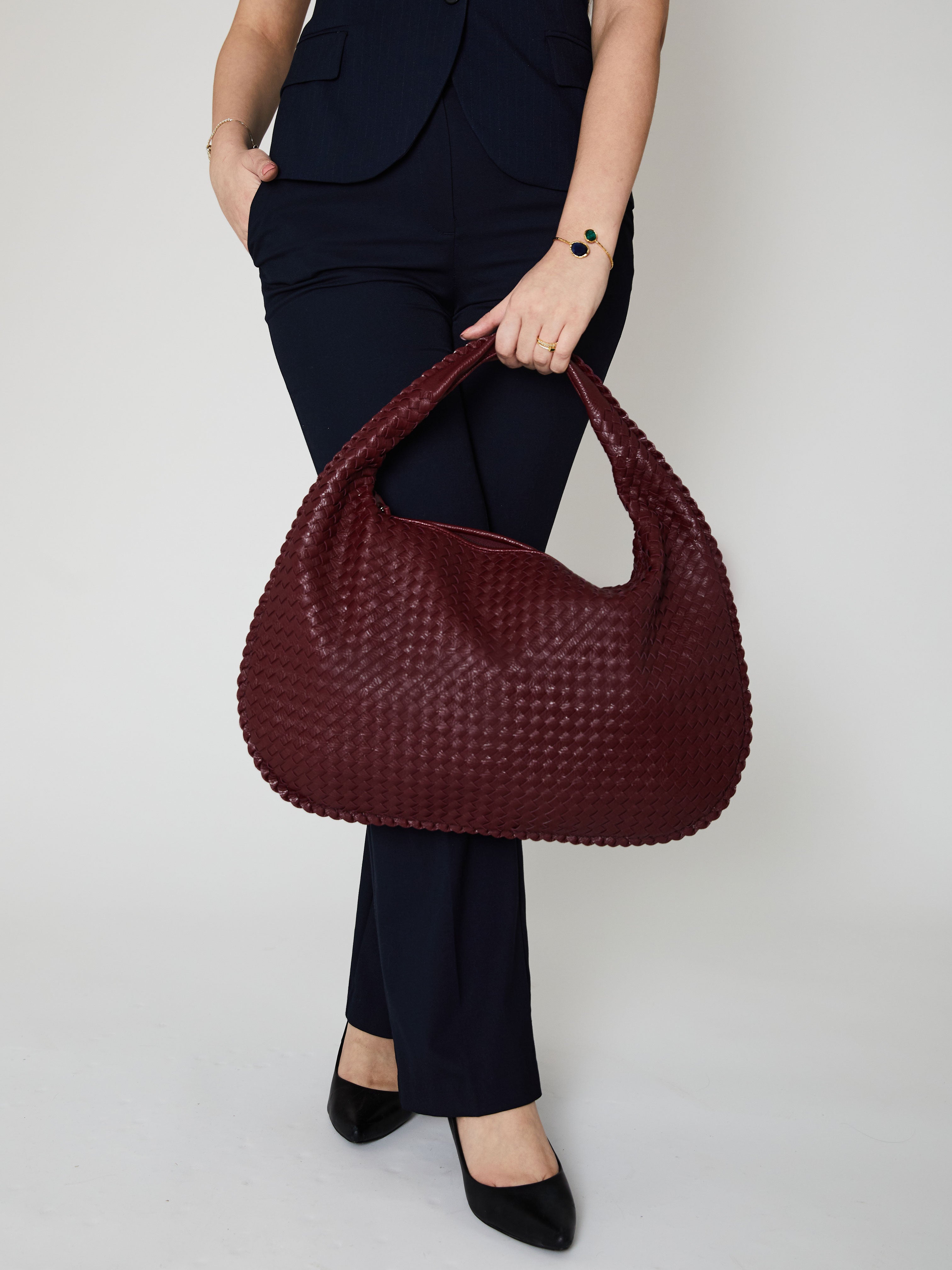 Women’s Burgundy Shoulder Bag | Woven Large Hobo