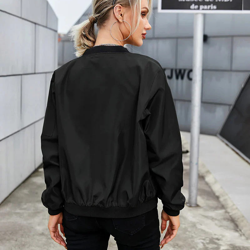 Women’s Short Bomber Jacket | Zip Up Casual Fit