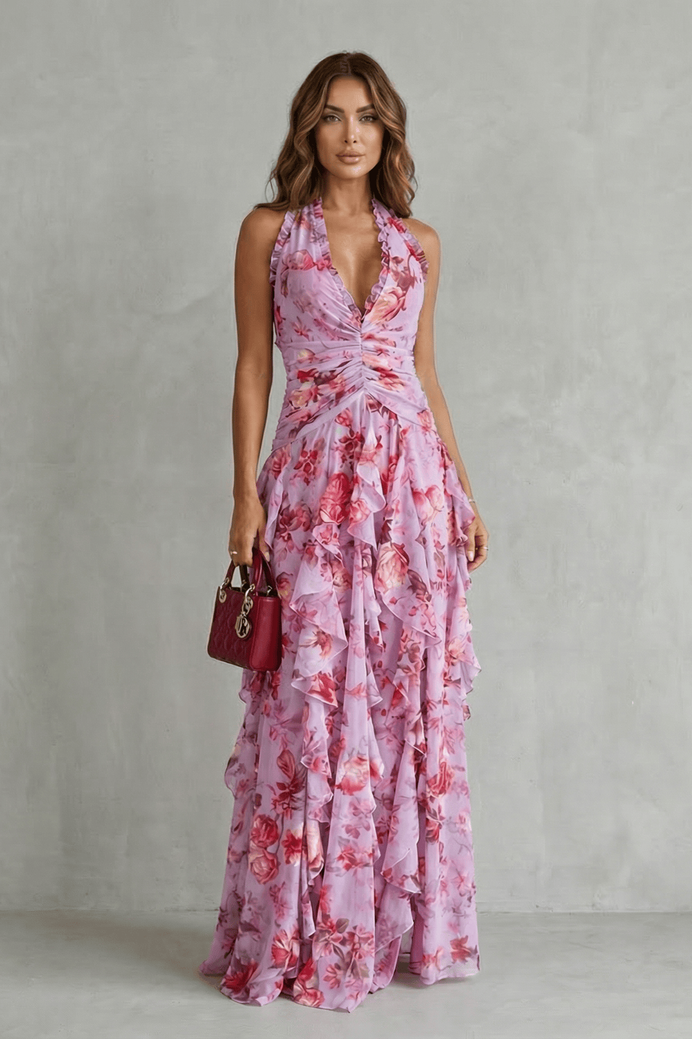 Women's Dress | Ruched Halter Neck Maxi
