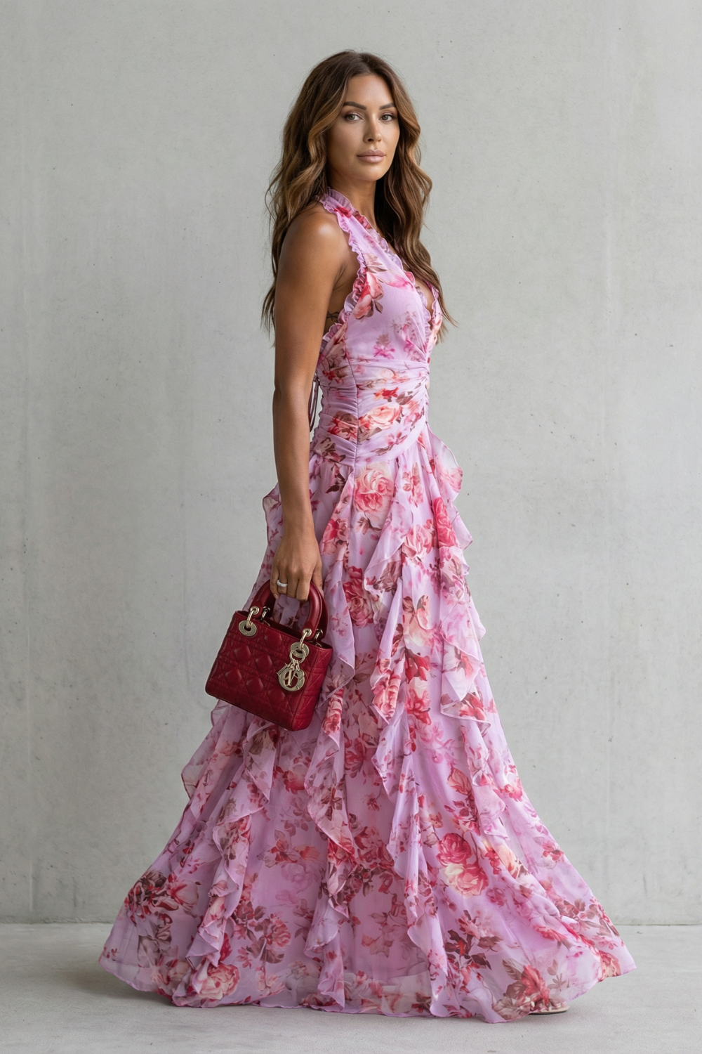 Women's Dress | Ruched Halter Neck Maxi