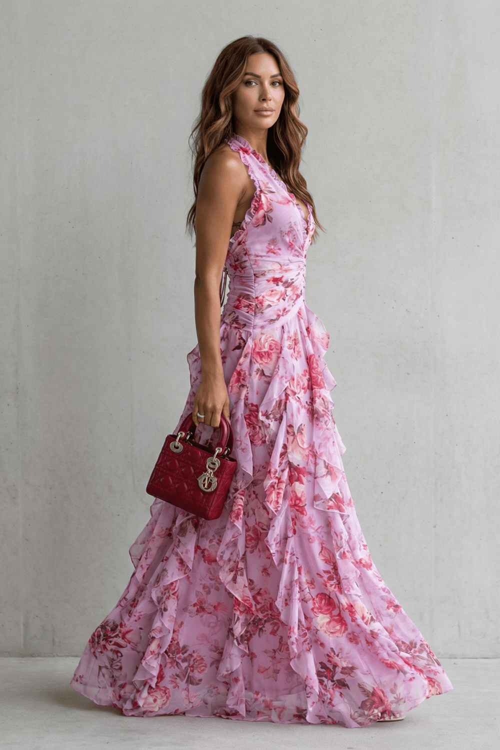 Women's Dress | Ruched Halter Neck Maxi