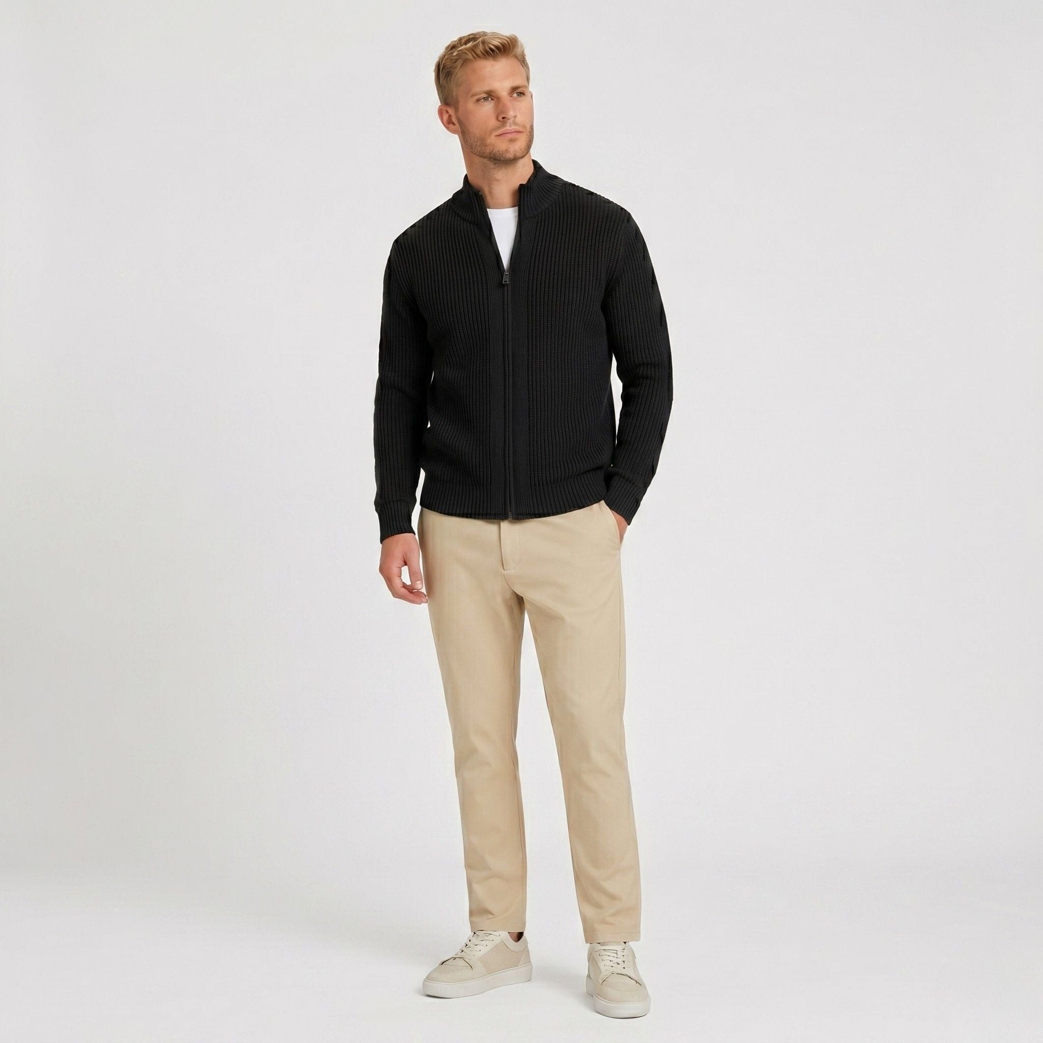 Men's Knit Cardigan | Full Zip & Stand Collar
