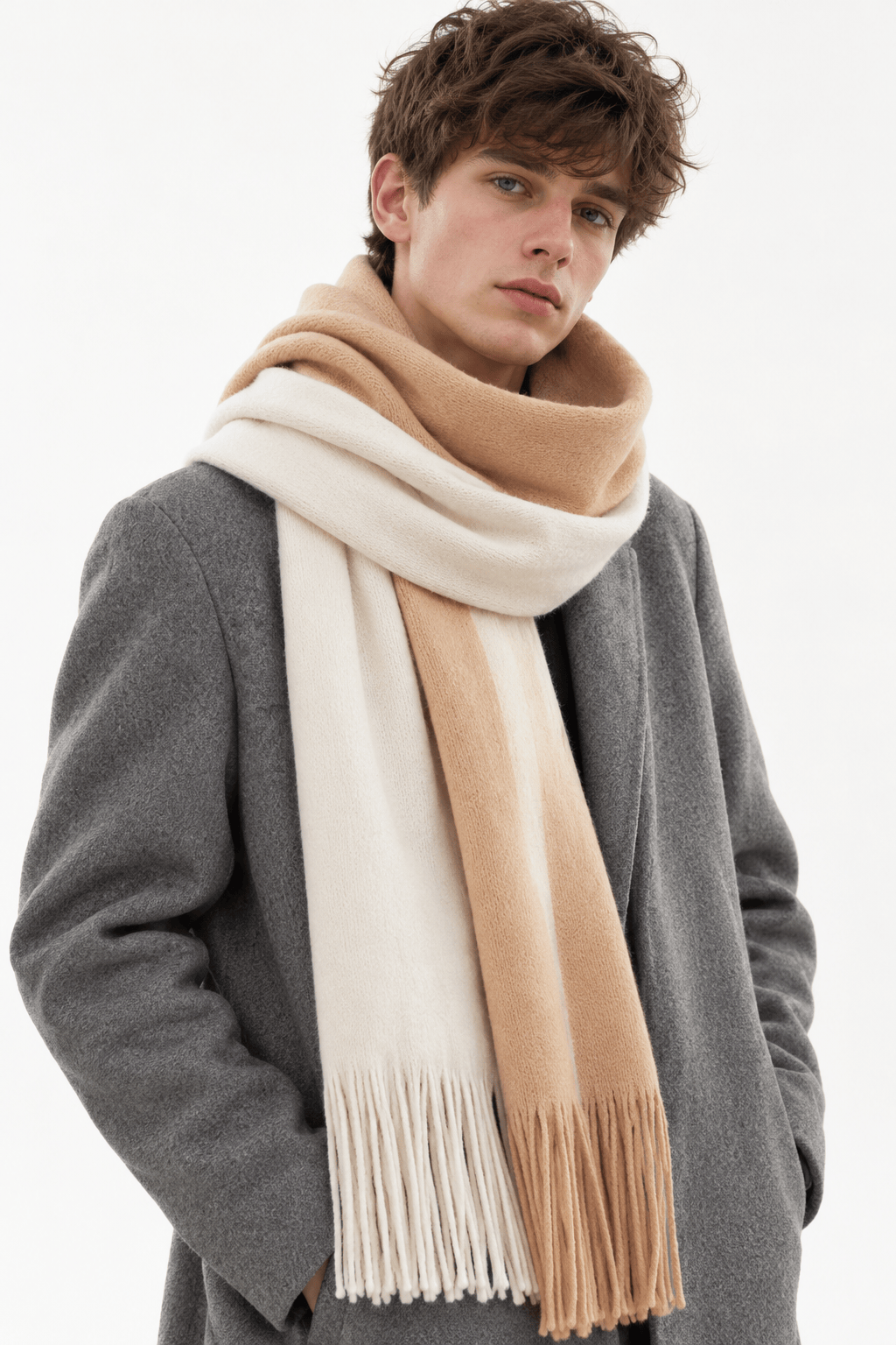 Men's Long Winter Scarf | Fringed Knit Ends