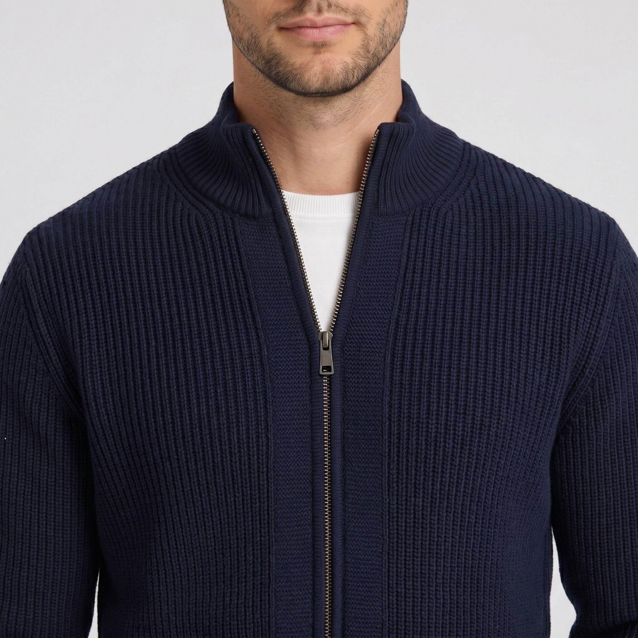 Men's Knit Cardigan | Full Zip & Stand Collar