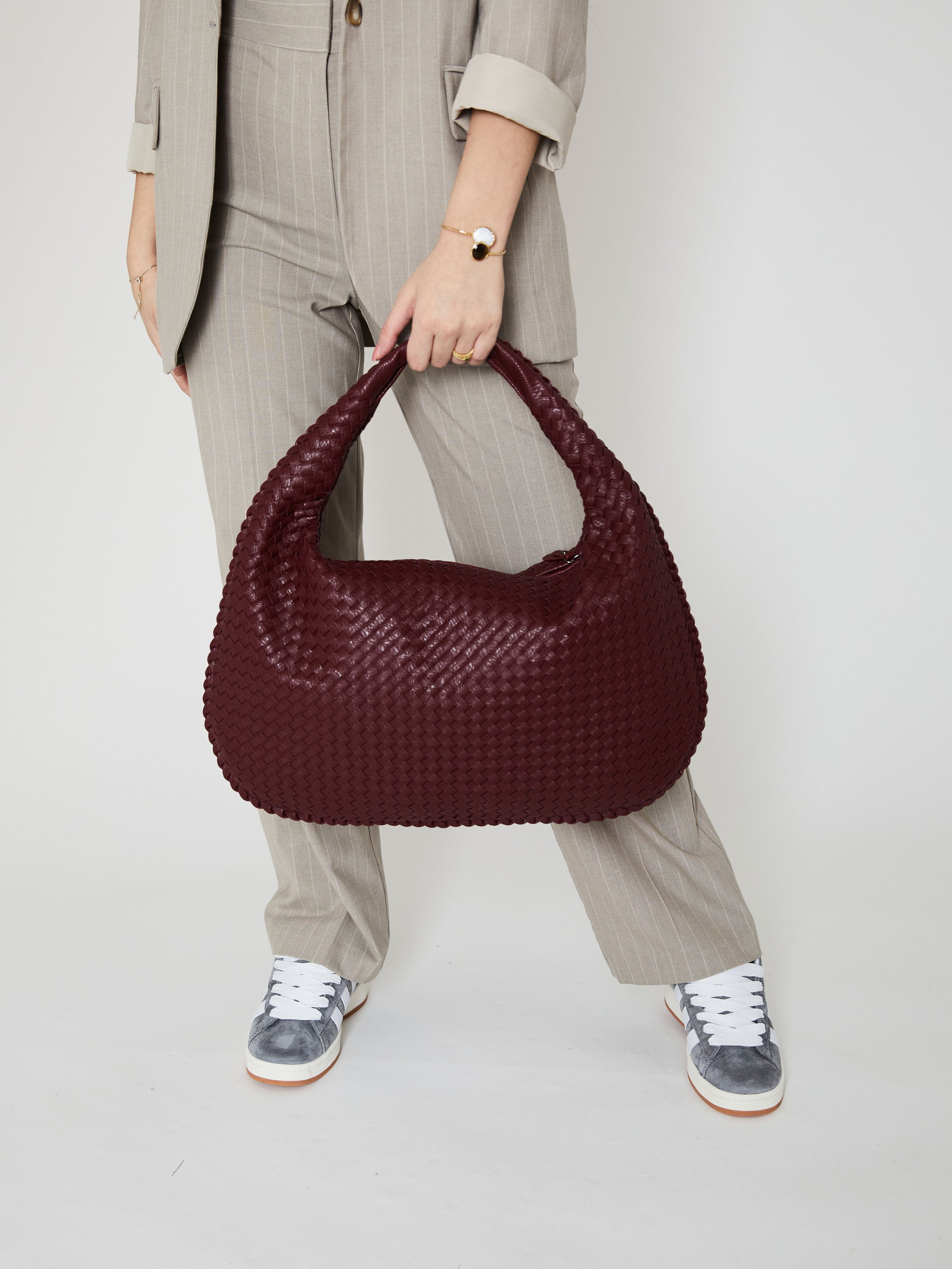 Women’s Burgundy Shoulder Bag | Woven Large Hobo