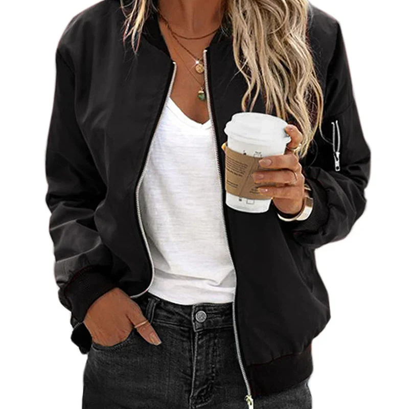 Women’s Short Bomber Jacket | Zip Up Casual Fit