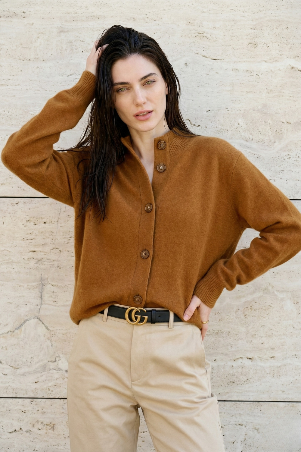 Women’s Button Cardigan | High Neck Knitted