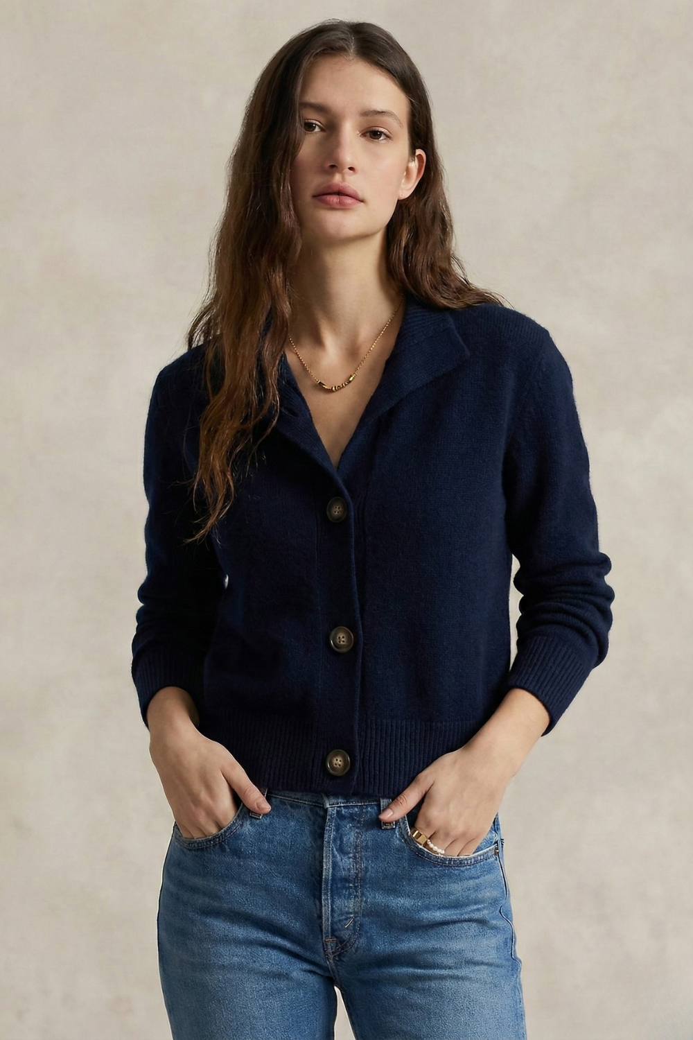 Women’s Button Cardigan | High Neck Knitted