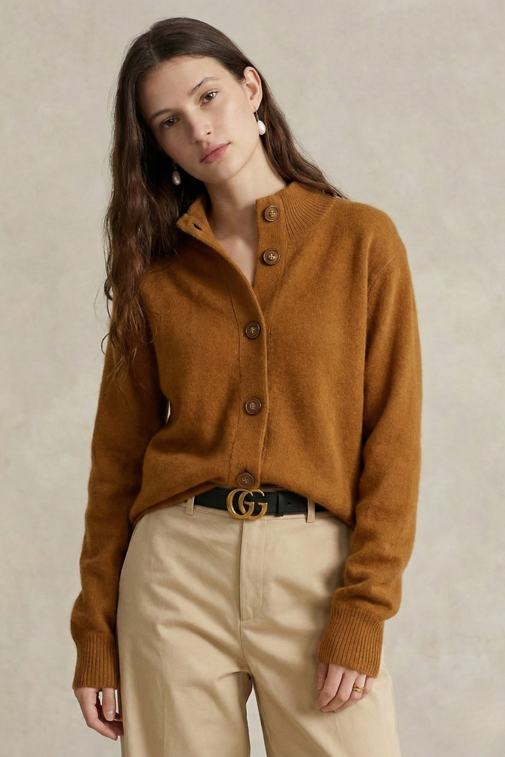 Women’s Button Cardigan | High Neck Knitted