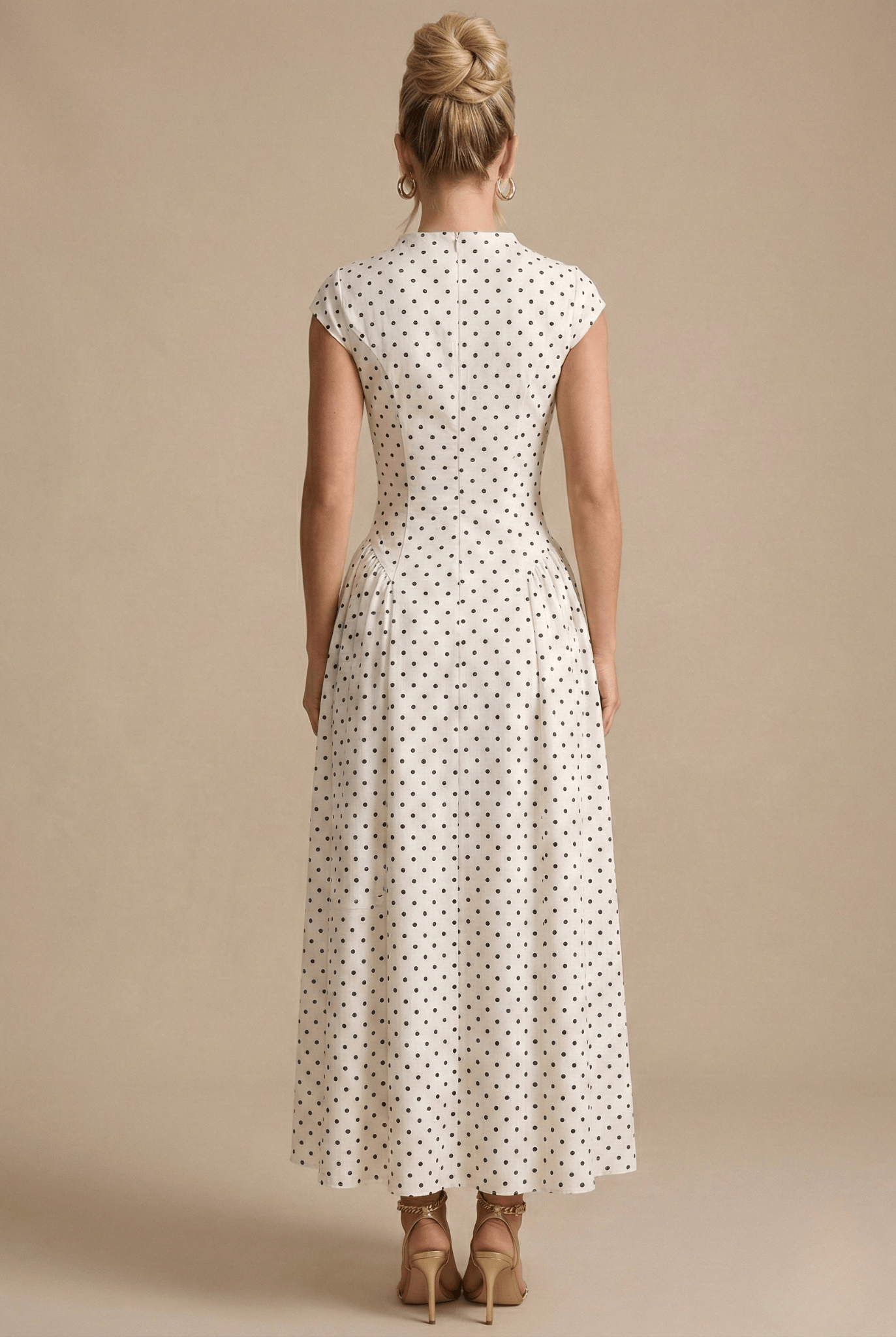 Wedding Guest Dress Women Maxi | Polka Dot Print, Round Neck & Cap Sleeves