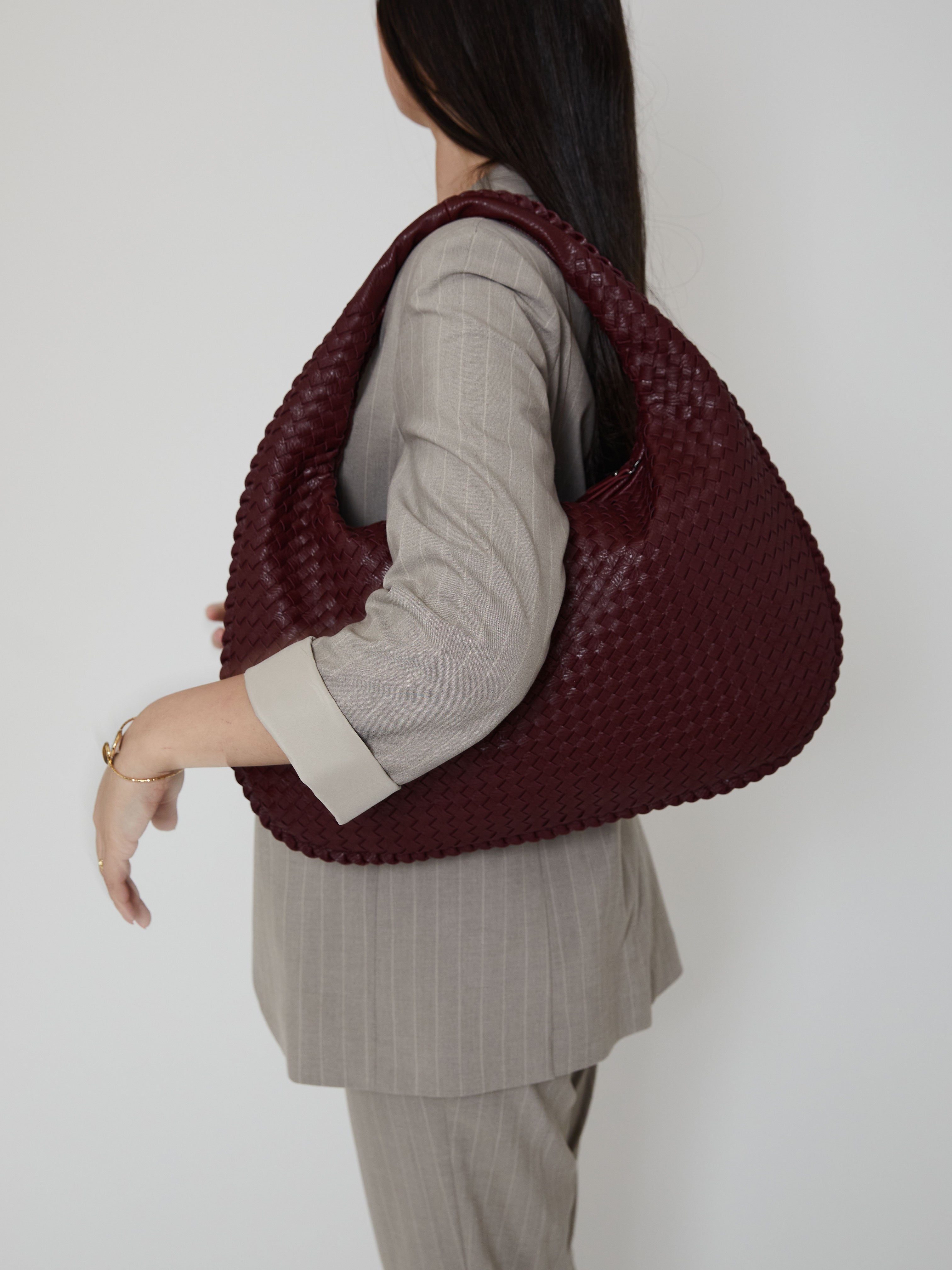 Women’s Burgundy Shoulder Bag | Woven Large Hobo