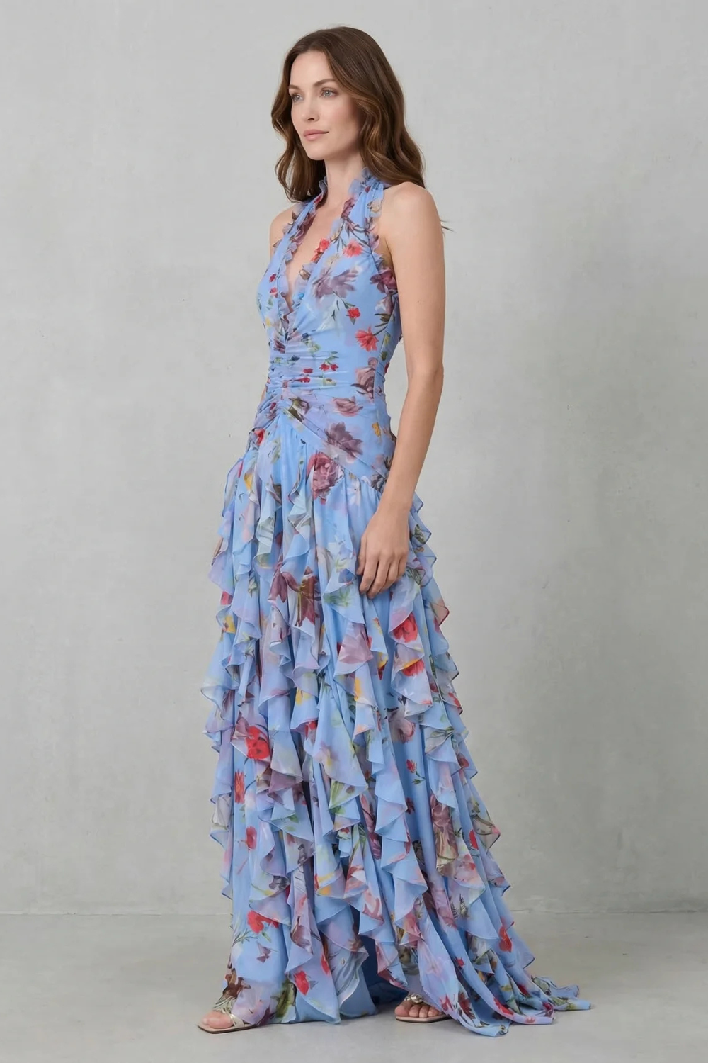 Women's Dress | Ruched Halter Neck Maxi