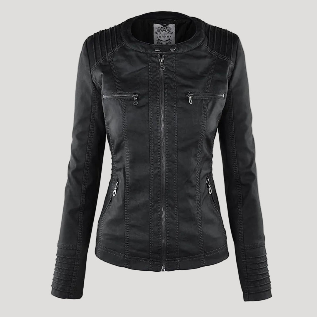 Women’s Faux Leather Jacket | Hooded Zip & Biker Look