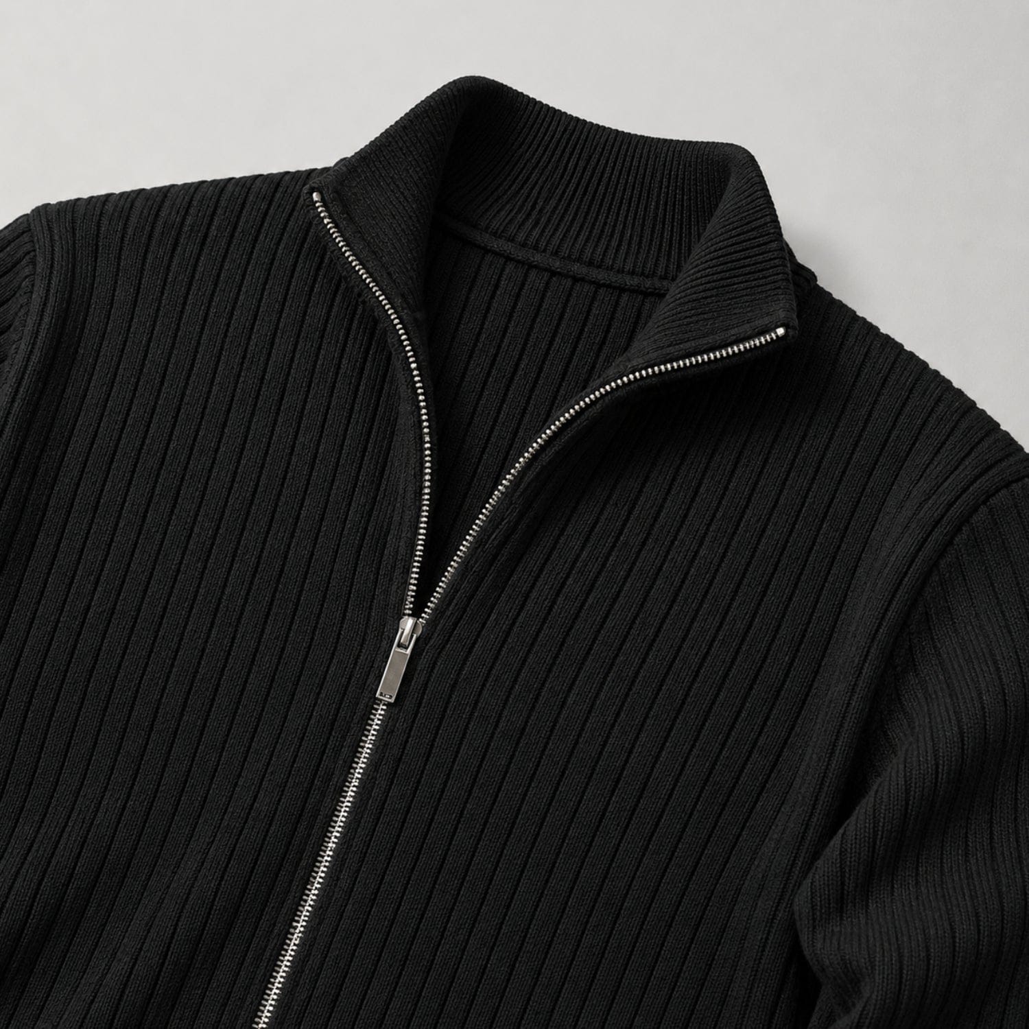 Men's Ribbed Zip-Up Cardigan | Stand Collar