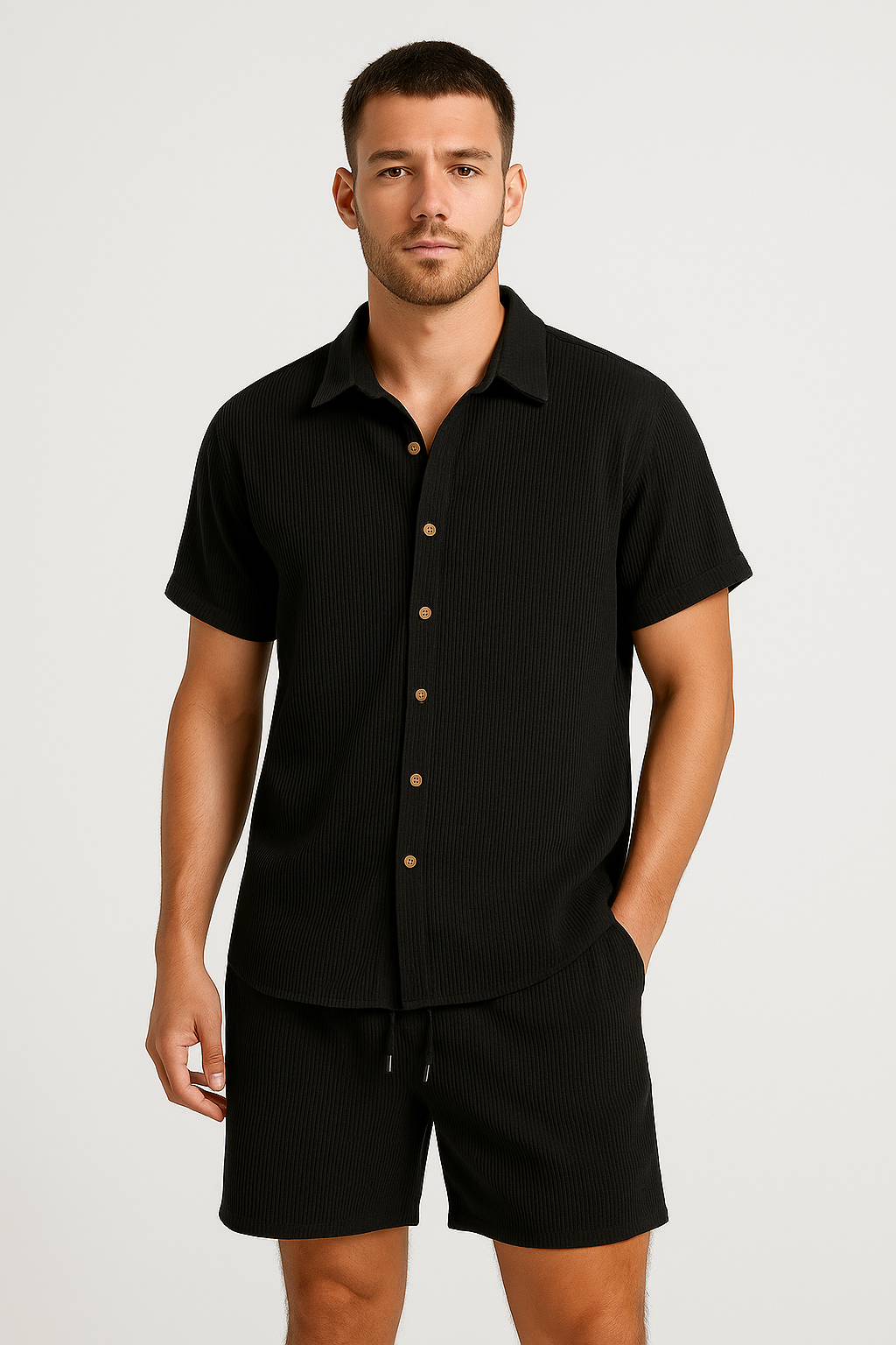 Men’s Ribbed Summer Set | Shirt and Shorts Co-Ord