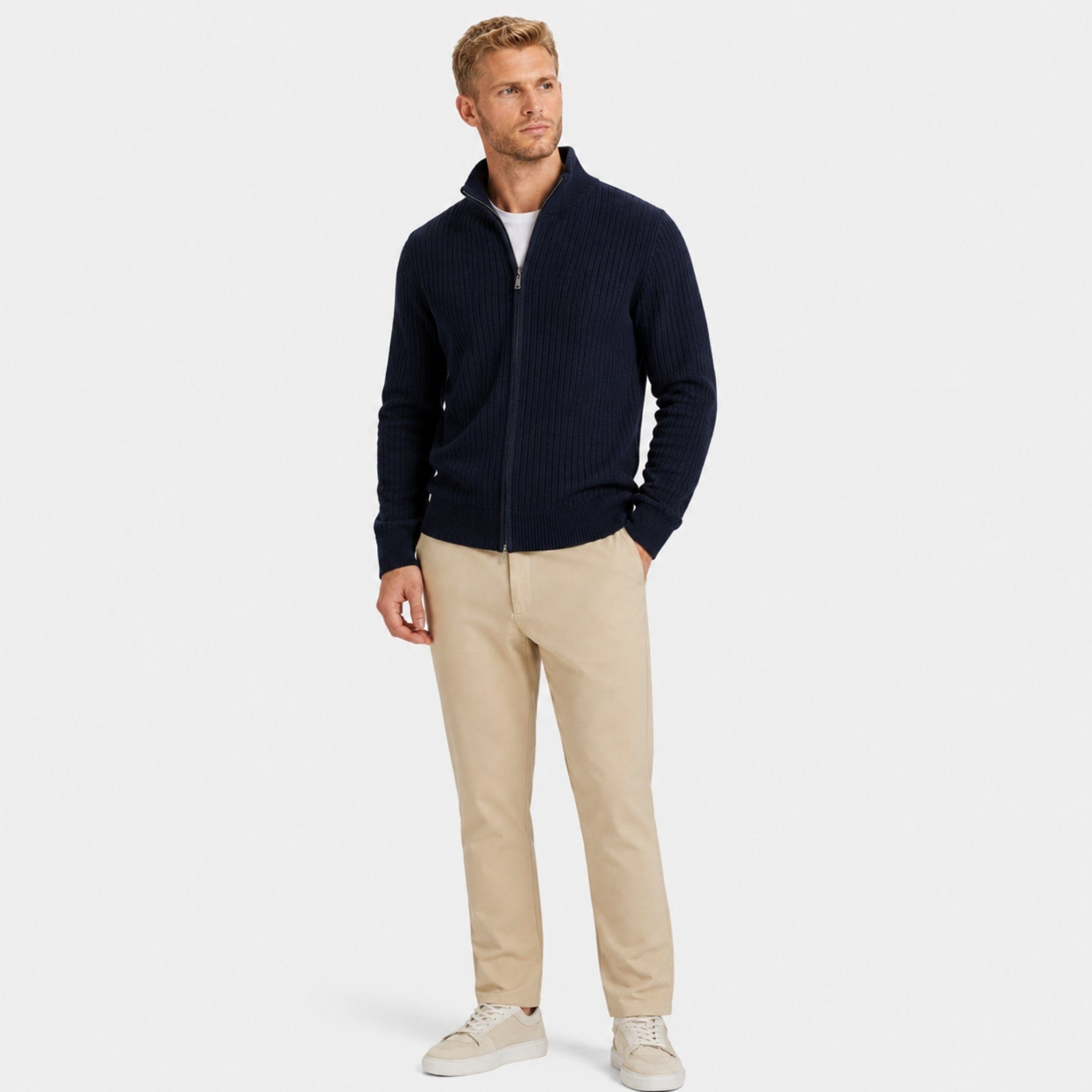 Men's Ribbed Cardigan | Funnel Neck & Full Zip