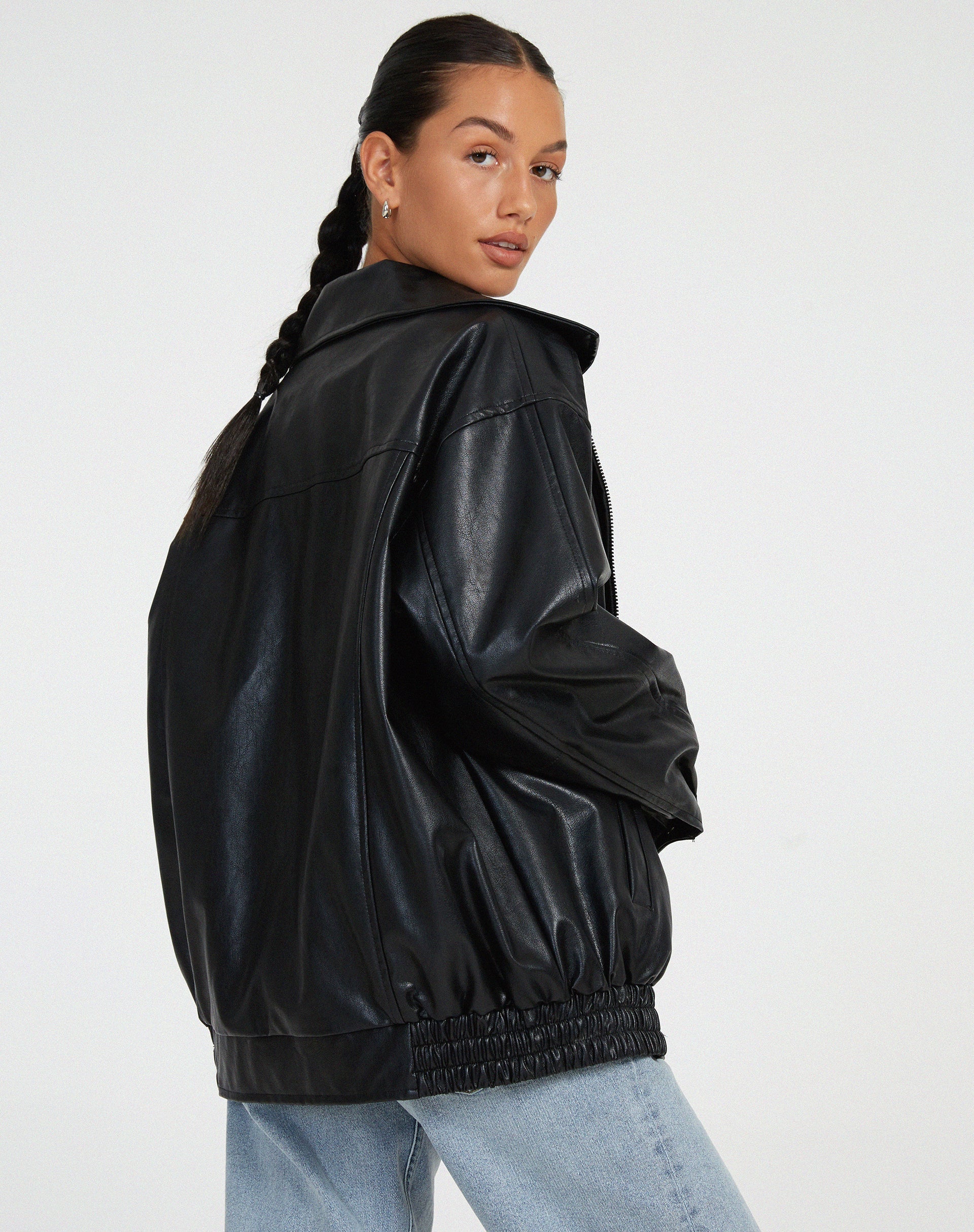 Women’s Oversized Leather Bomber Jacket | Zip Up Casual Outerwear