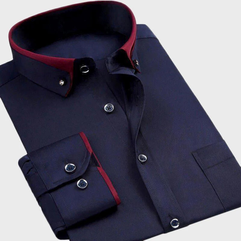 Men’s Contrast Collar Dress Shirt | Long Sleeve Button Up