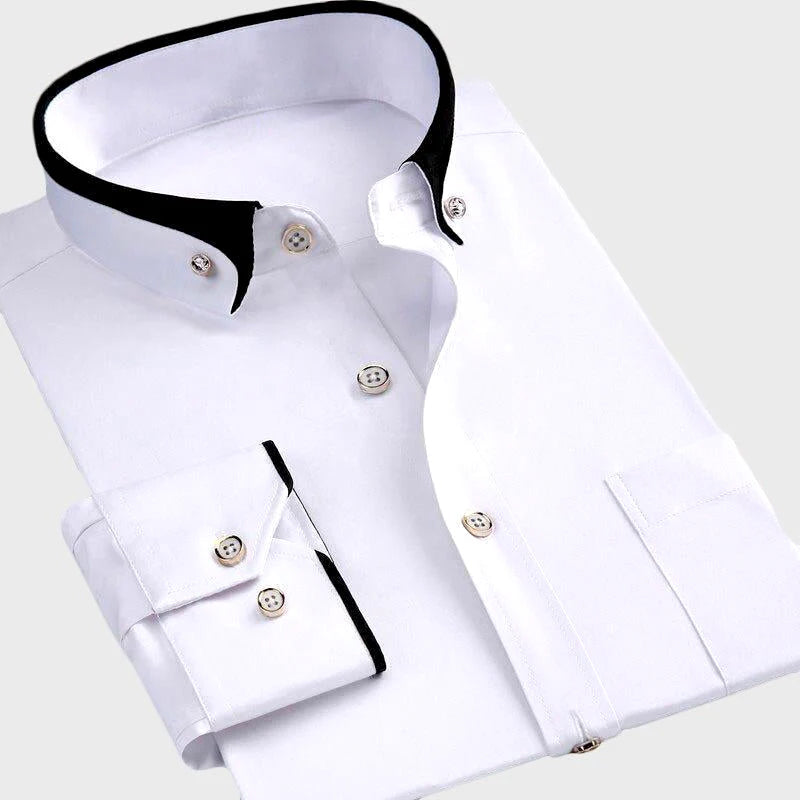 Men’s Contrast Collar Dress Shirt | Long Sleeve Button Up