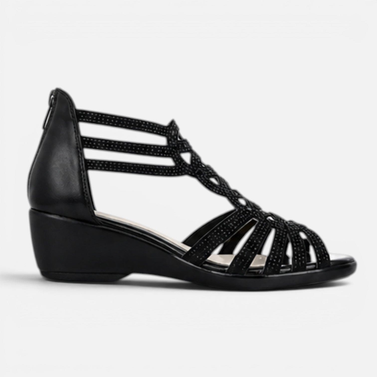 Women's Multi-Strap Wedge Sandals with Embellished Detail – Beige & Black