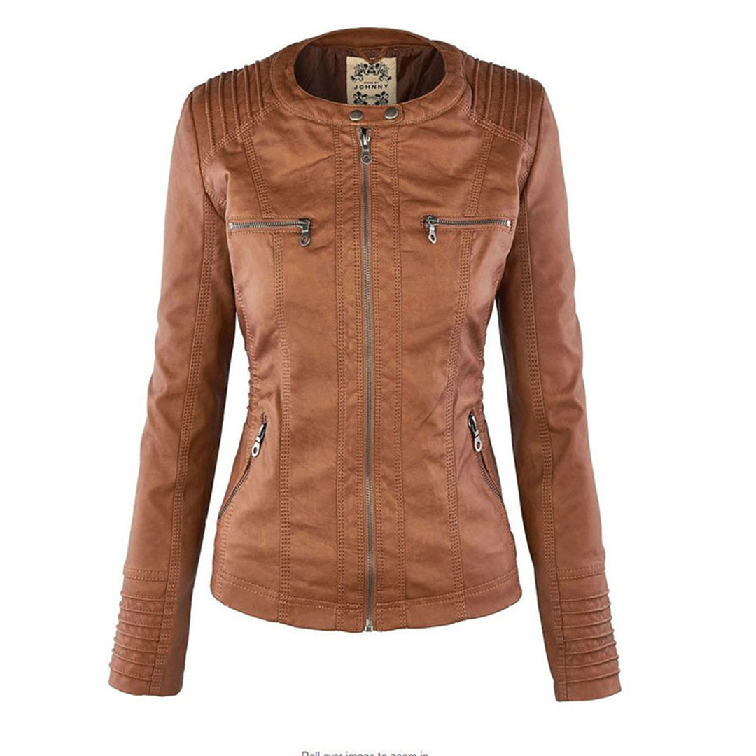 Women’s Faux Leather Jacket | Hooded Zip & Biker Look
