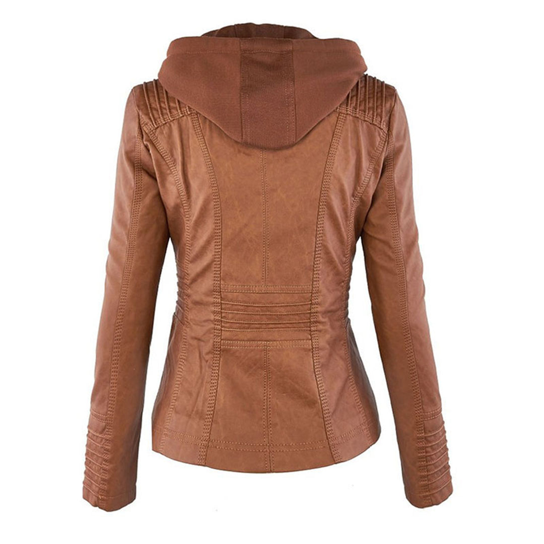 Women’s Faux Leather Jacket | Hooded Zip & Biker Look