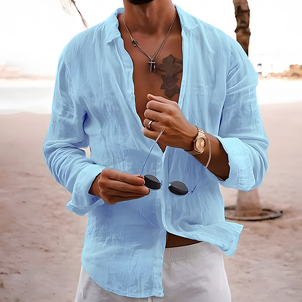 Men’s Long Sleeve Button Shirt | Lightweight Lapel Collar