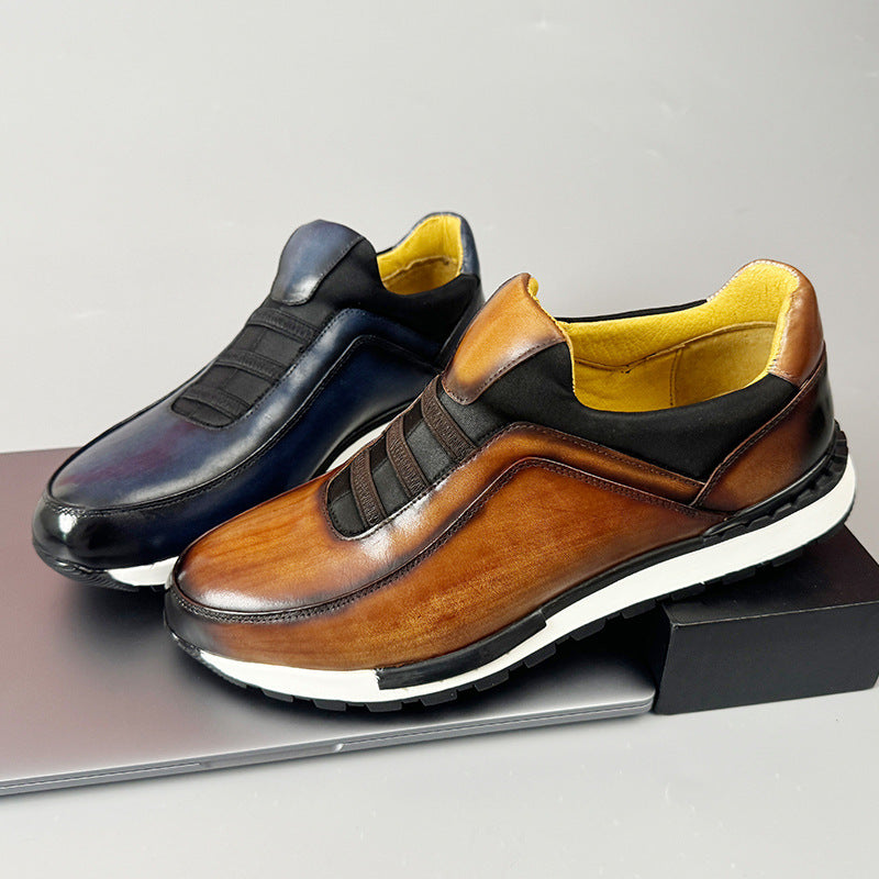 Men’s Cowhide Leather Slip-On Sneakers | Cushioned Comfort Sole