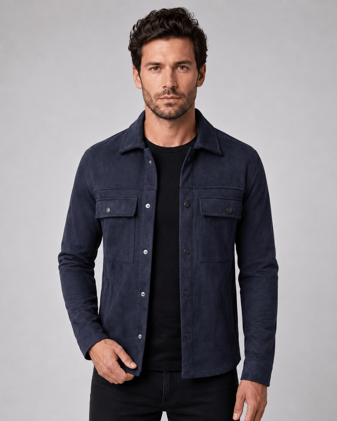 Versatile Mens Overshirt with Press Stud Front Point Collar and Flap Chest Pockets