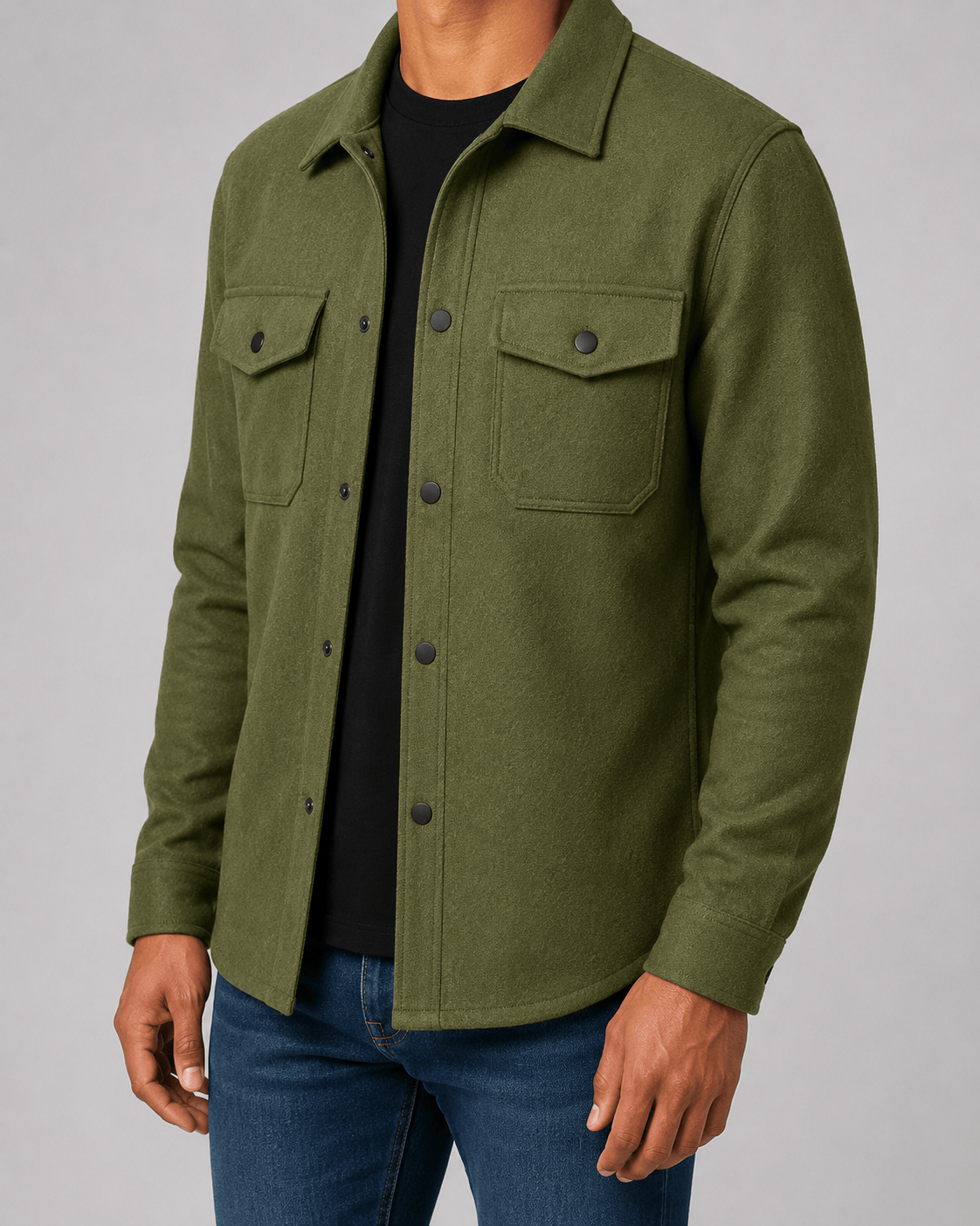 Relaxed Fit Mens Shirts Overshirt Jacket with Button Front and Flap Chest Pockets