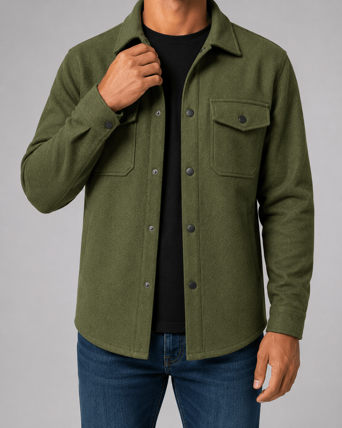Relaxed Fit Mens Shirts Overshirt Jacket with Button Front and Flap Chest Pockets