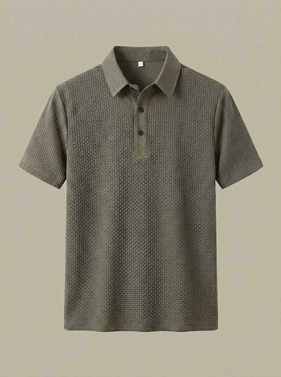 Men's Collared Short Sleeve Textured Slim Fit Polo Shirt | Two-Button Placket