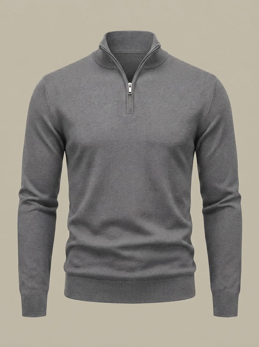 Men’s High Neck Long Sleeves Quarter Zip Ribbed Knit Sweater | Slim Fit
