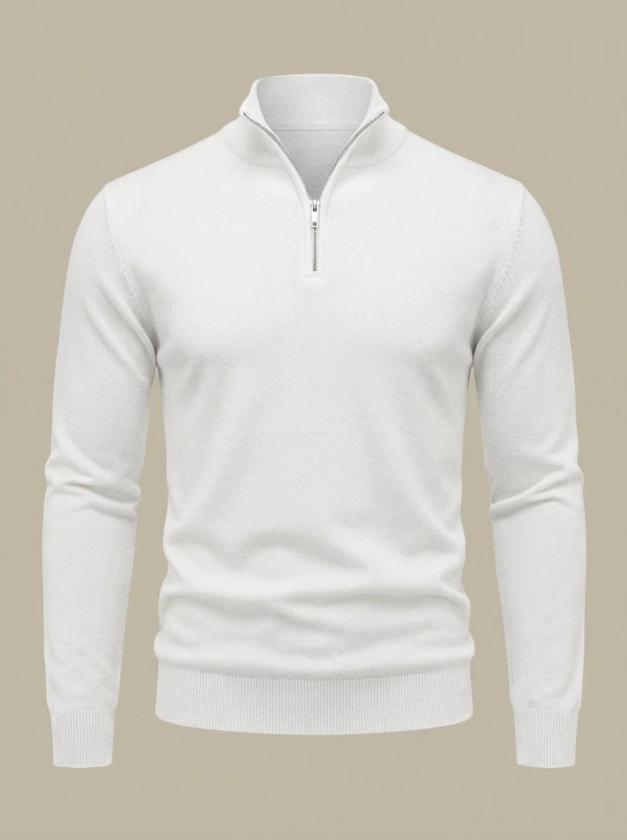 Men’s High Neck Long Sleeves Quarter Zip Ribbed Knit Sweater | Slim Fit