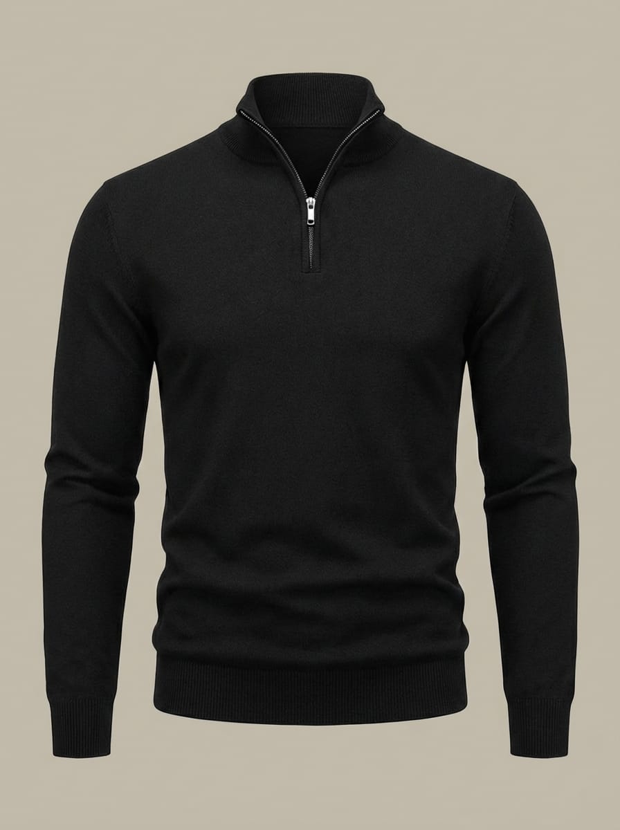 Men’s High Neck Long Sleeves Quarter Zip Ribbed Knit Sweater | Slim Fit