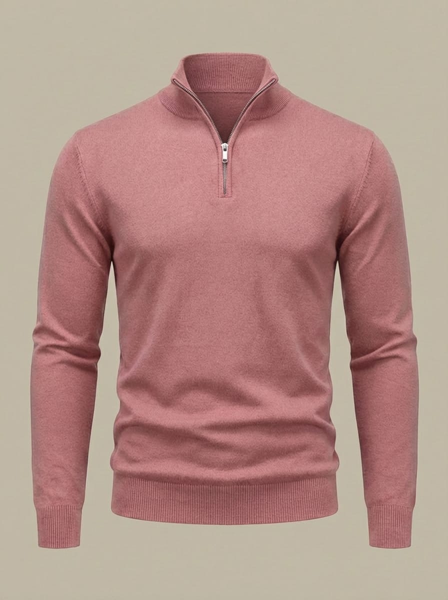 Men’s High Neck Long Sleeves Quarter Zip Ribbed Knit Sweater | Slim Fit