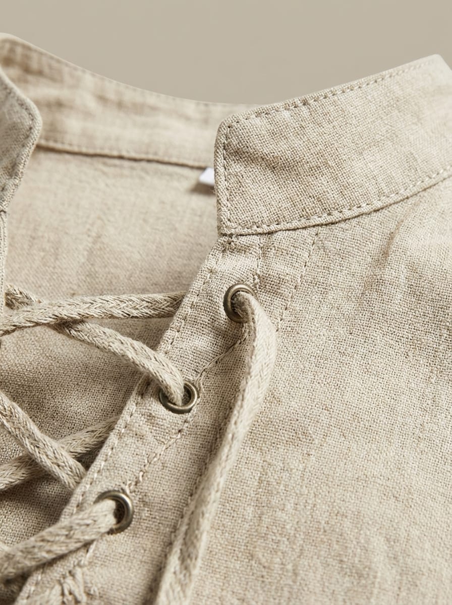 Men’s Lace Up Mandarin Collar 3/4 Sleeves Shirt | Casual