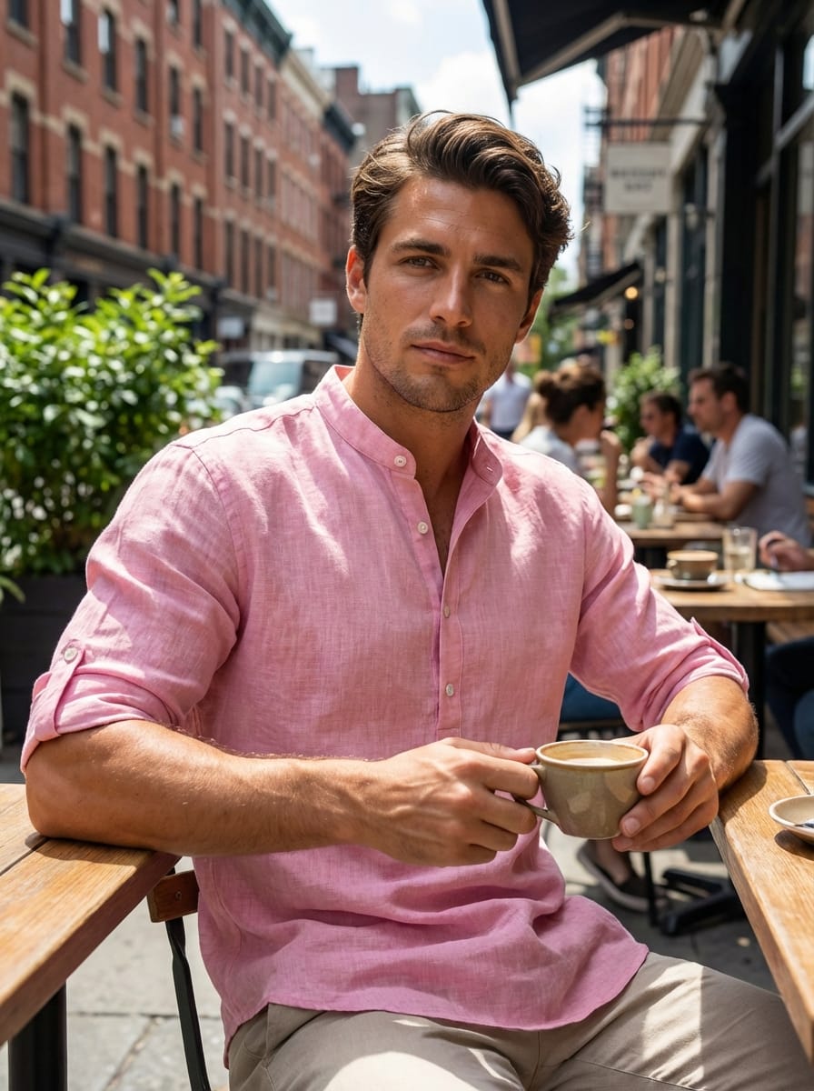 Men’s Mandarin Collar Rolled Sleeves Shirt | Casual
