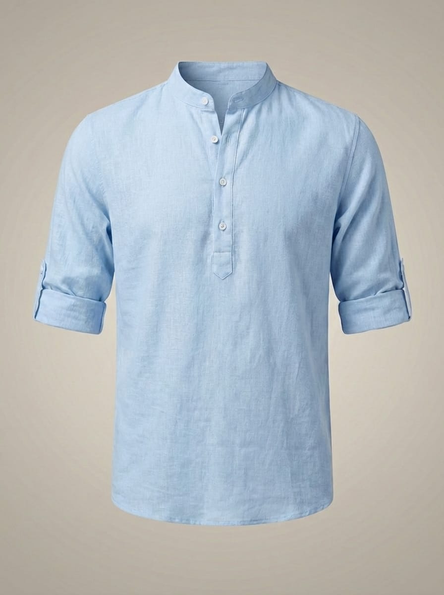 Men’s Mandarin Collar Rolled Sleeves Shirt | Casual