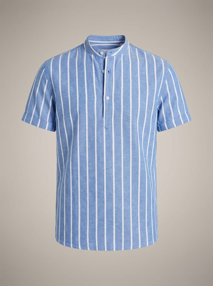 Men’s Mandarin Collar Striped Short Sleeve Shirt | Casual