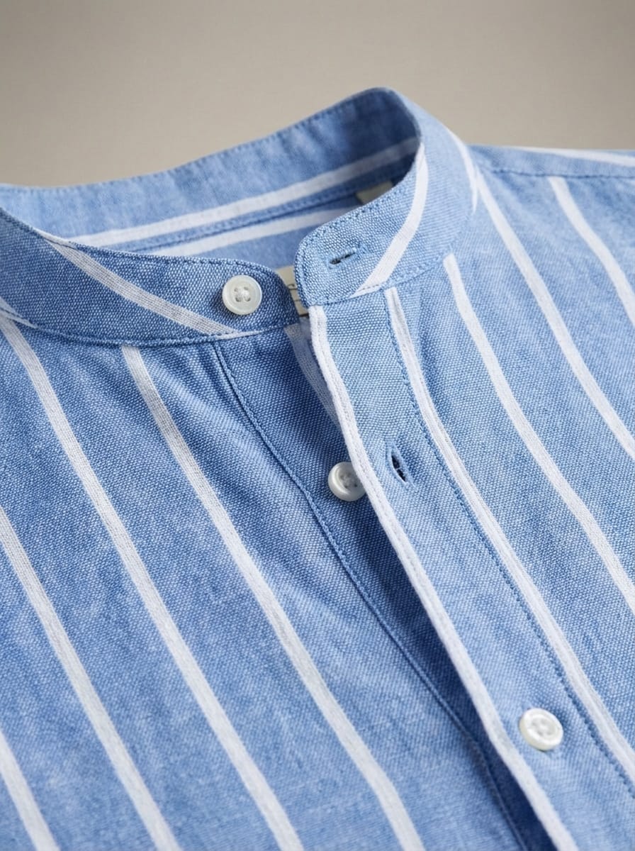 Men’s Mandarin Collar Striped Short Sleeve Shirt | Casual