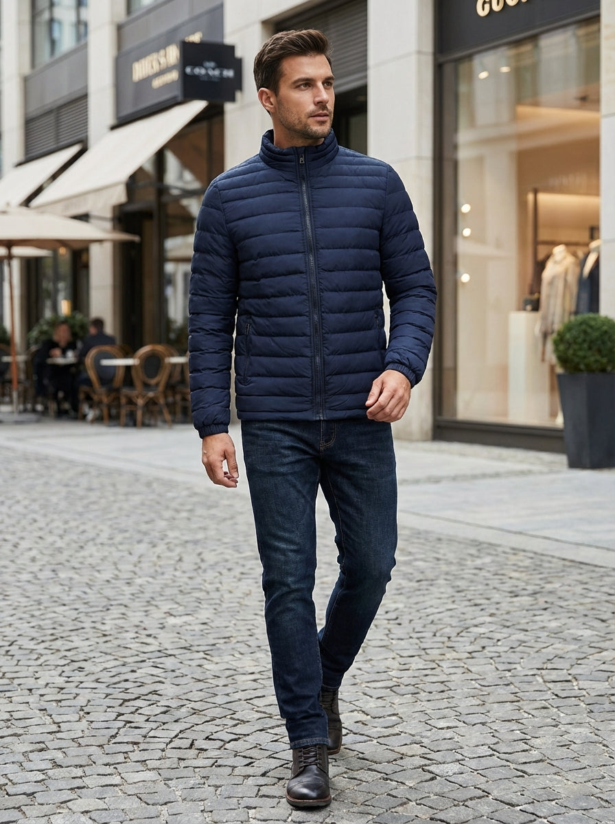 Men's Stand Collar Quilted Zip-Up Jacket | Puffer